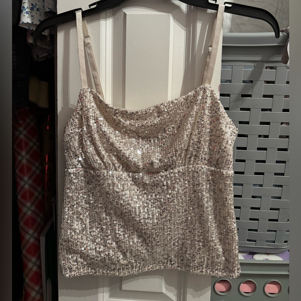No Boundaries Sparkling Sequin Camisole in Beige